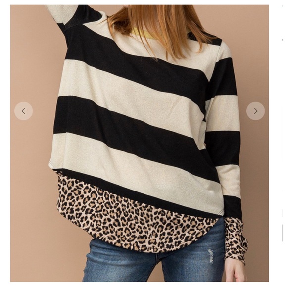 Fabulous striped Print with leopard trim tunic top - Picture 6 of 6